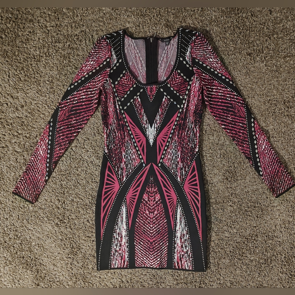 Guess|Purple and black studded long sleeve mini sweater dress size M